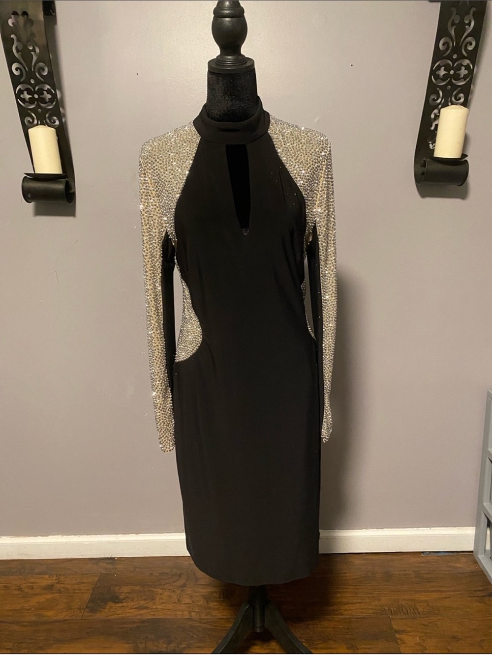 Xscape Black Sheath Dress with Crystal-Embellished Shoulders - Picture 5 of 8
